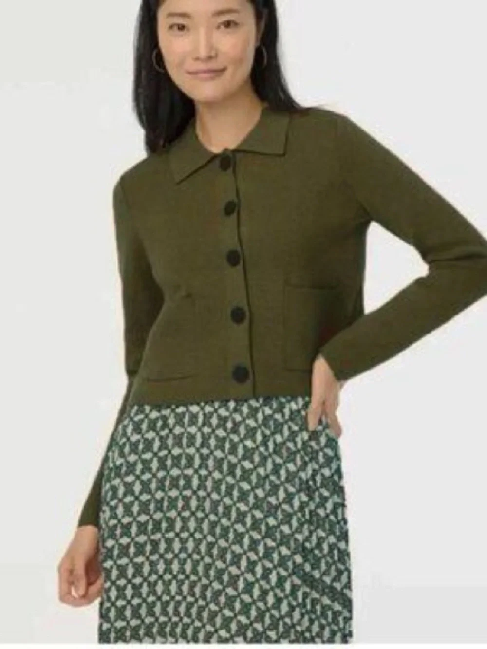 J. Crew Polo Collar Button Uo Sweater Cardigan Olive Green Loden size small
